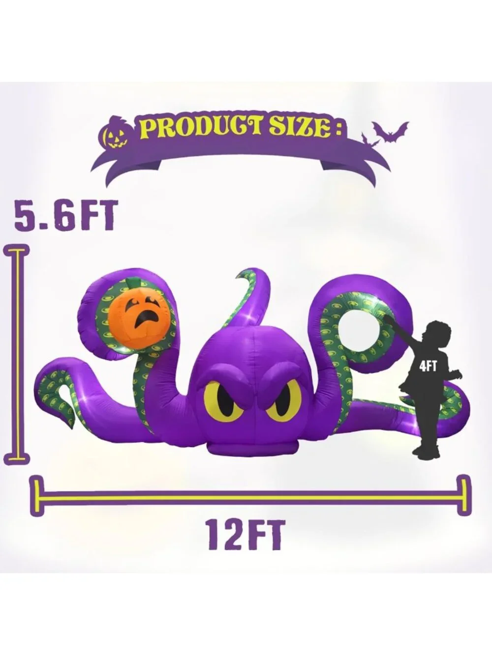 Giant 12Ft Halloween Inflatable Octopus & Pumpkin LED Decor for Yard Party
